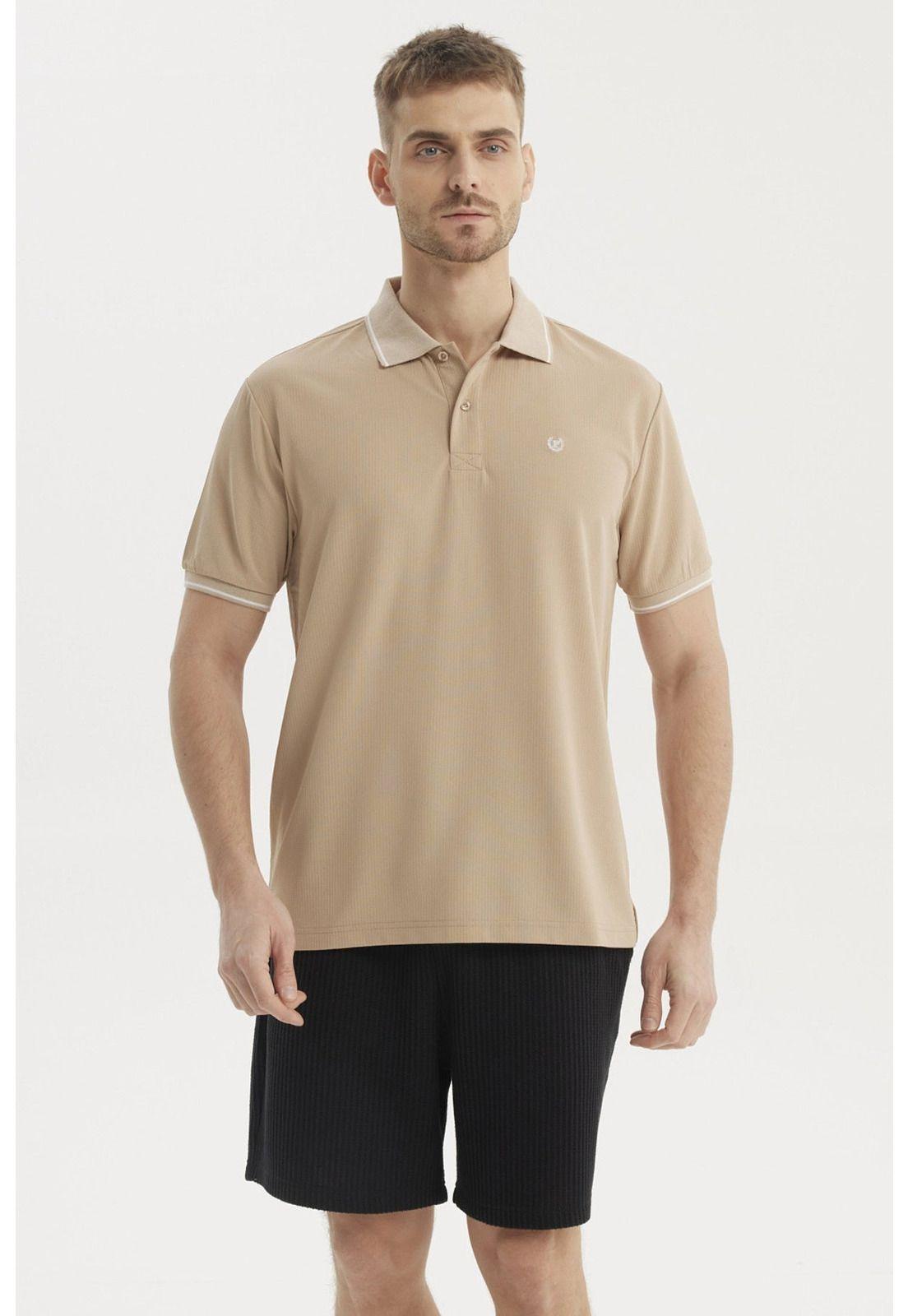 Polera Hombre Slim Cuello Camisero Beige-0