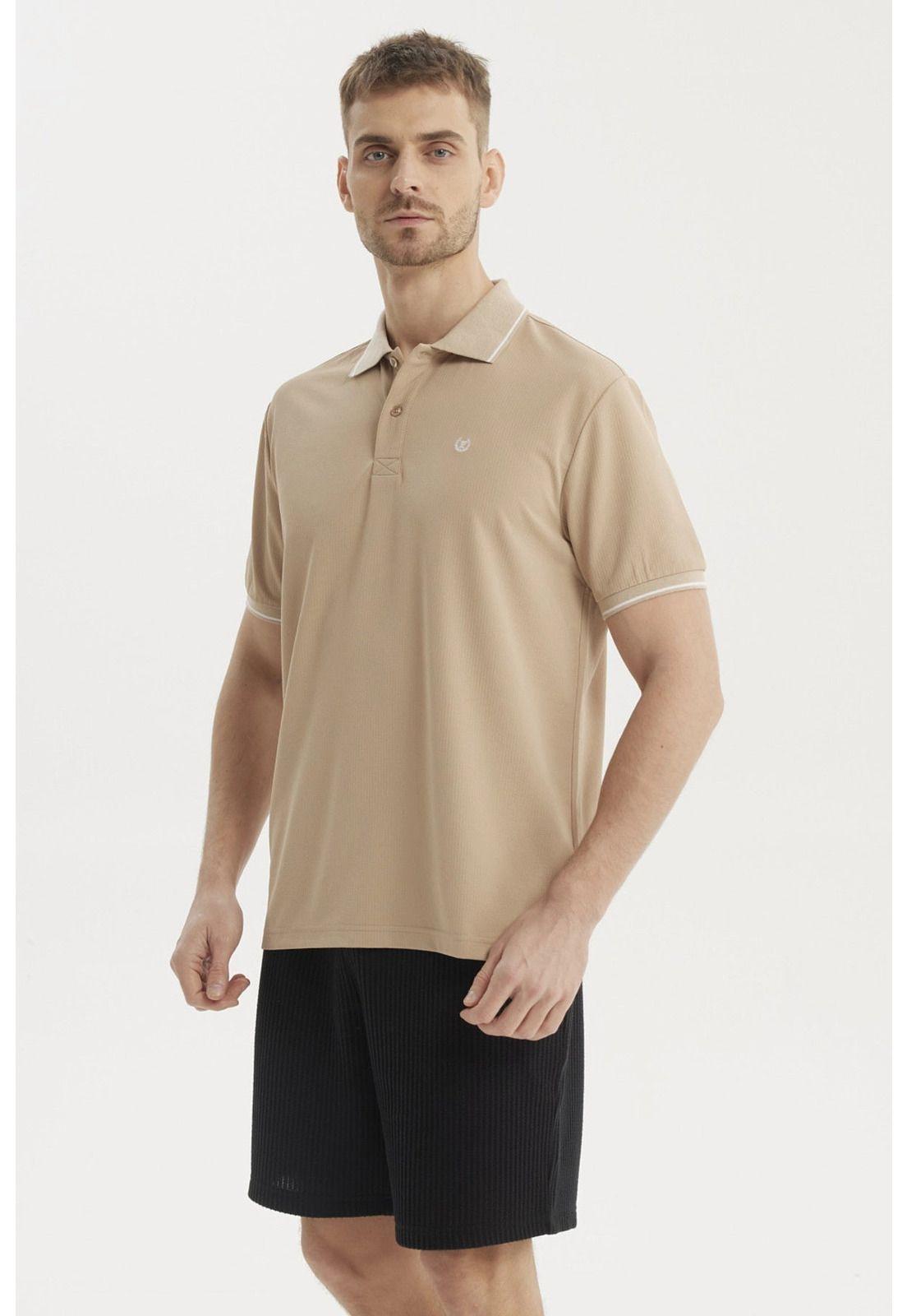 Polera Hombre Slim Cuello Camisero Beige-1