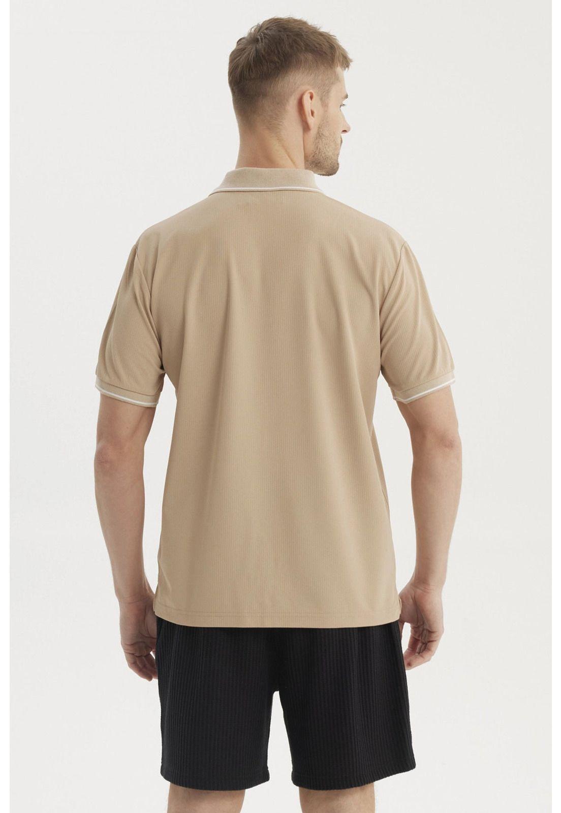 Polera Hombre Slim Cuello Camisero Beige-2