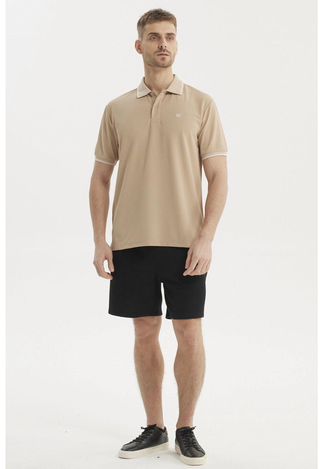 Polera Hombre Slim Cuello Camisero Beige-3