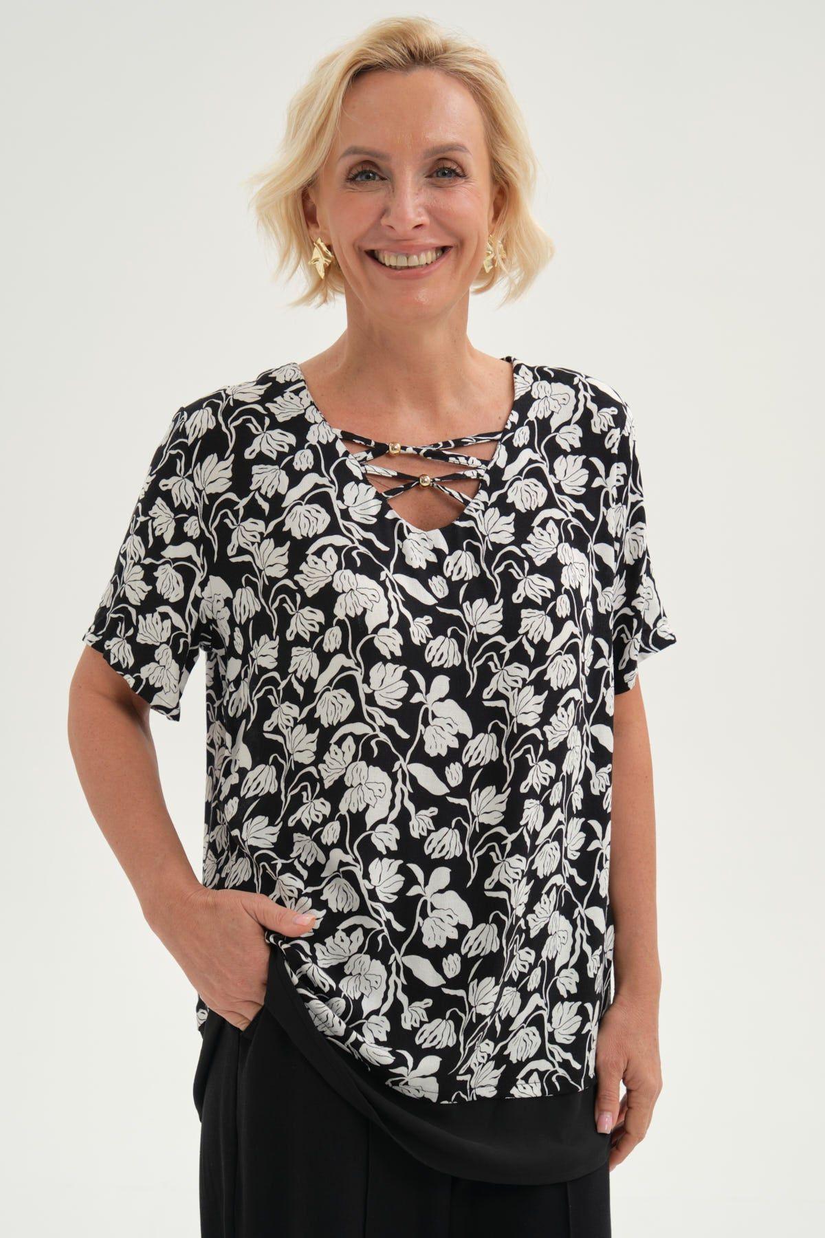 Blusa Mujer Blusa Detalle Escote Negro-0