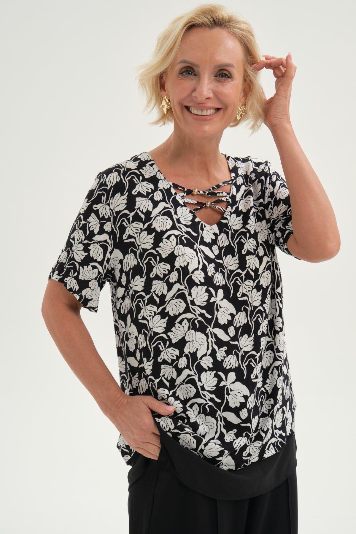 Blusa Mujer Blusa Detalle Escote Negro-1