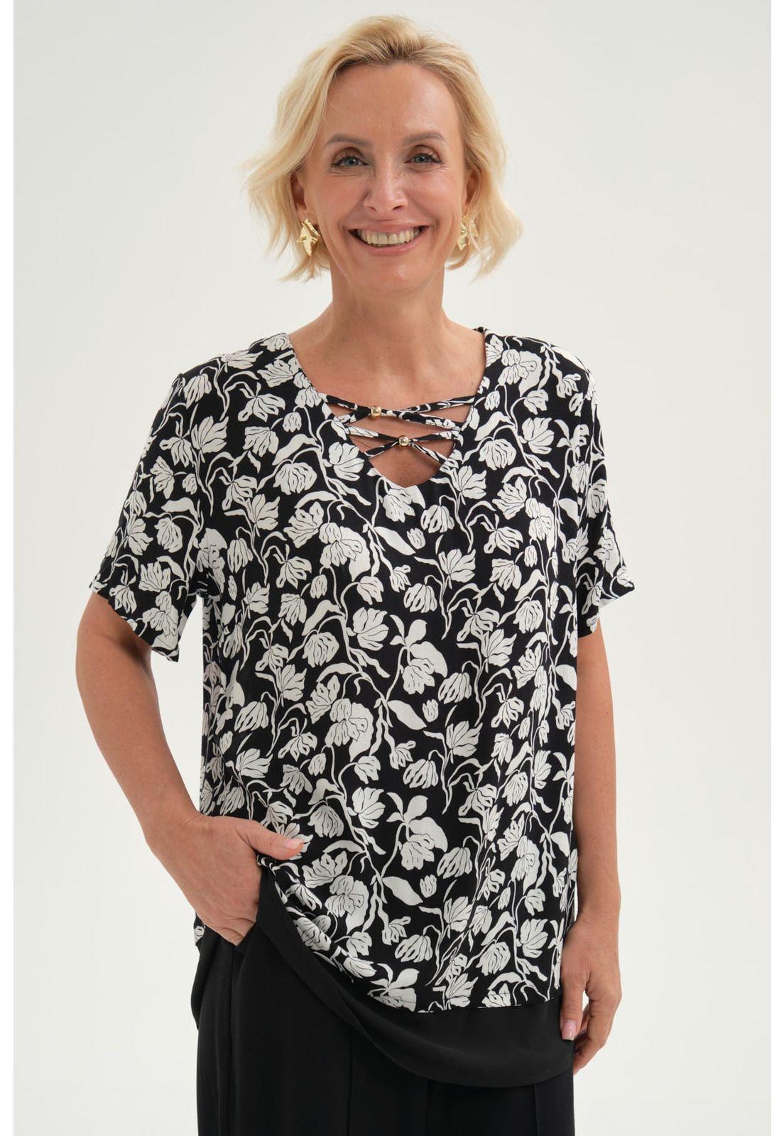 Blusa Mujer Blusa Detalle Escote Negro-0