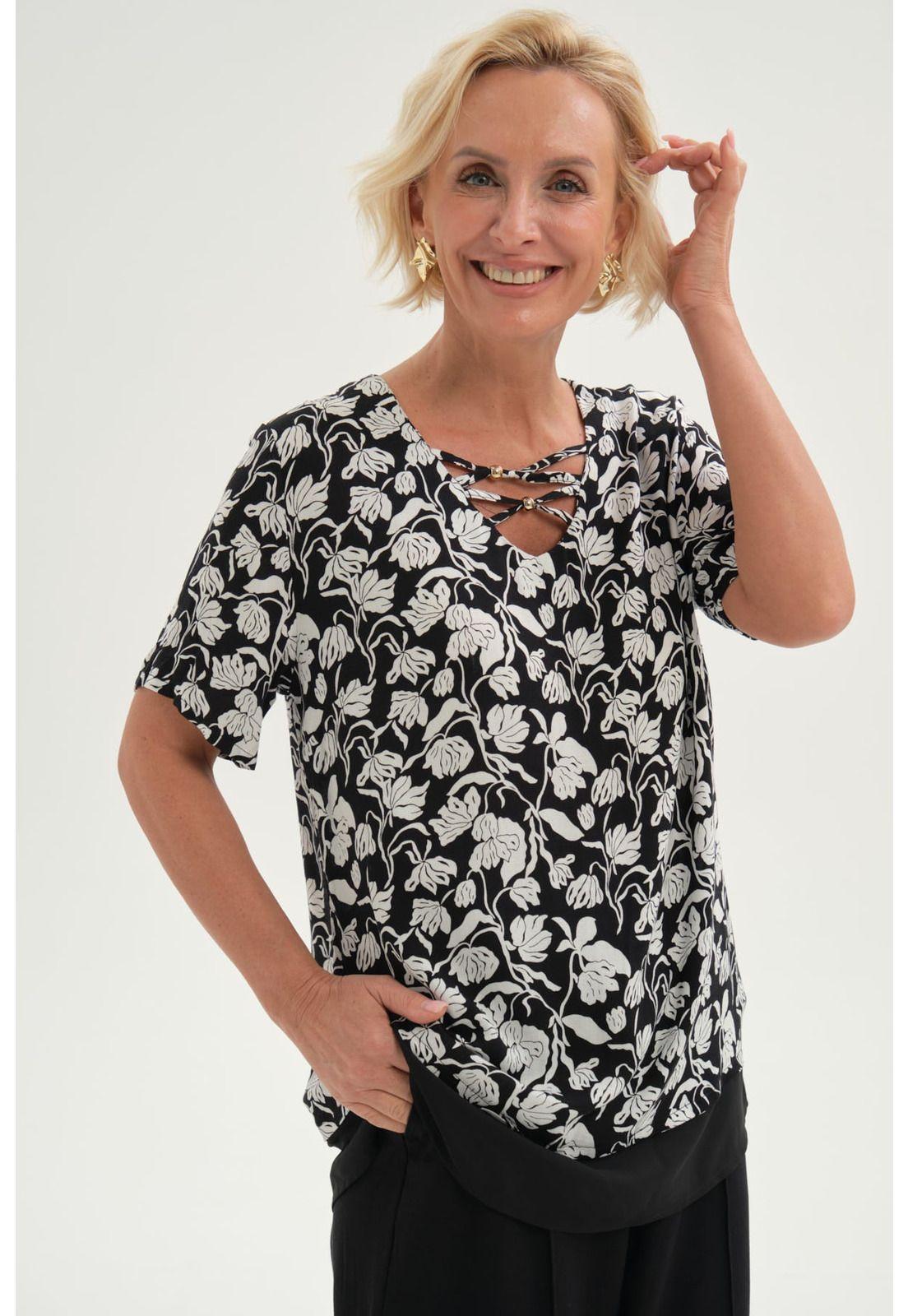 Blusa Mujer Blusa Detalle Escote Negro-1