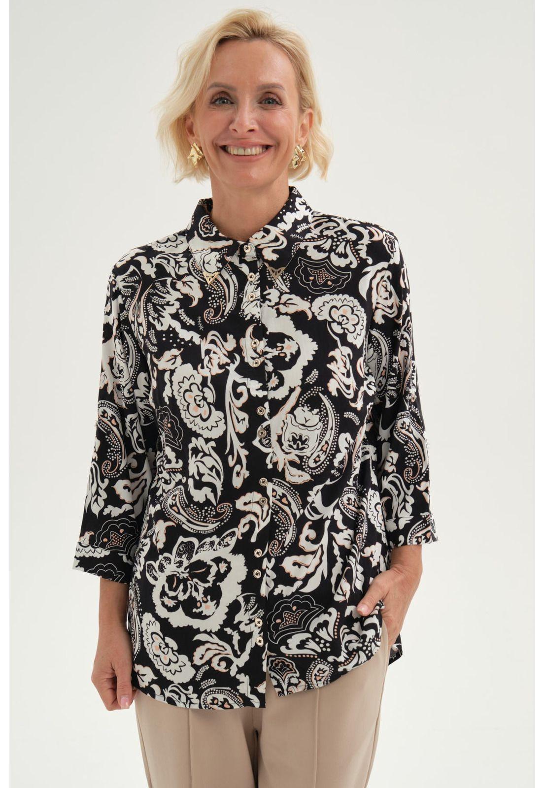 Blusa Mujer Abotonada Roll Up Negro/Crudo-0