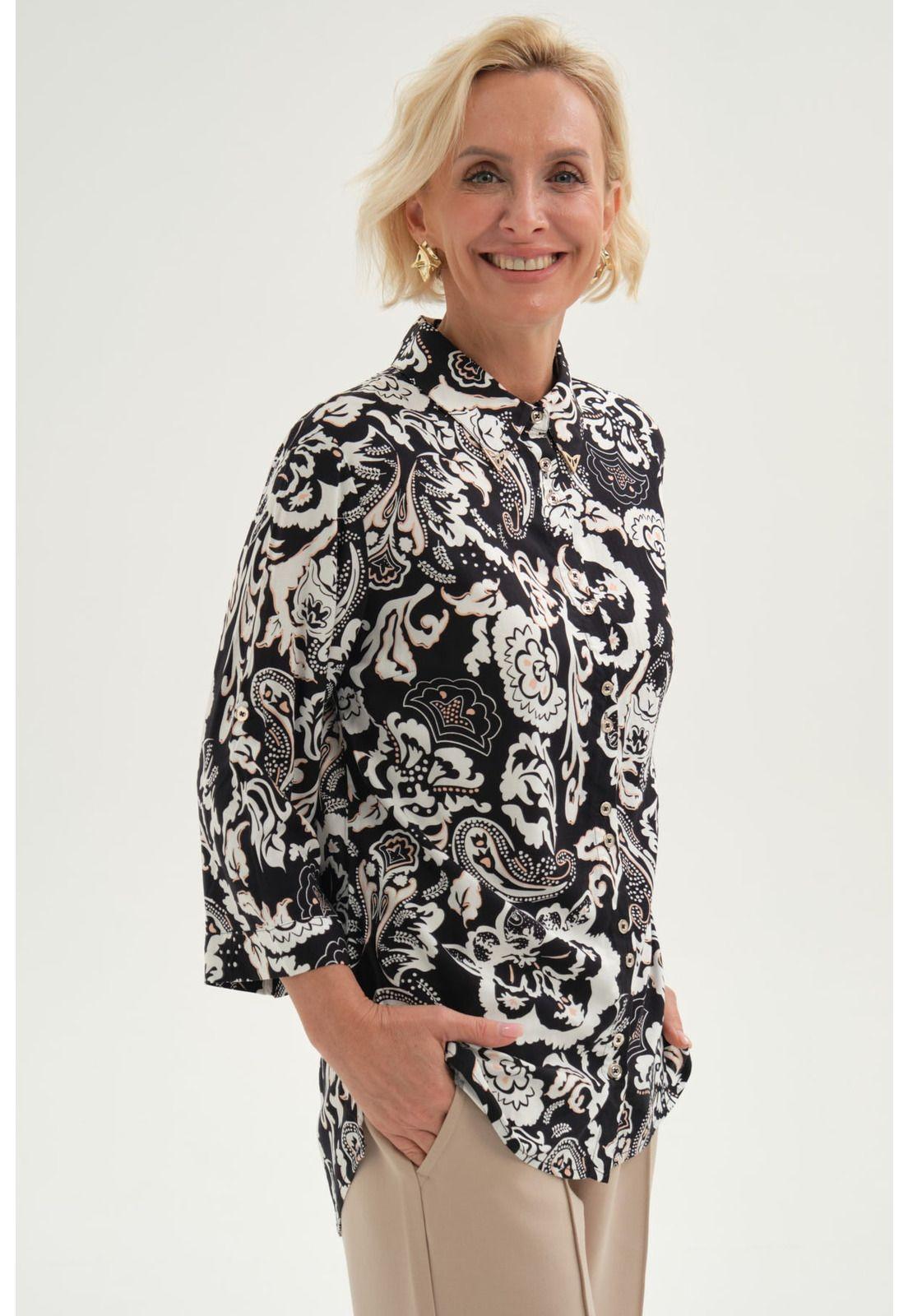 Blusa Mujer Abotonada Roll Up Negro/Crudo-1