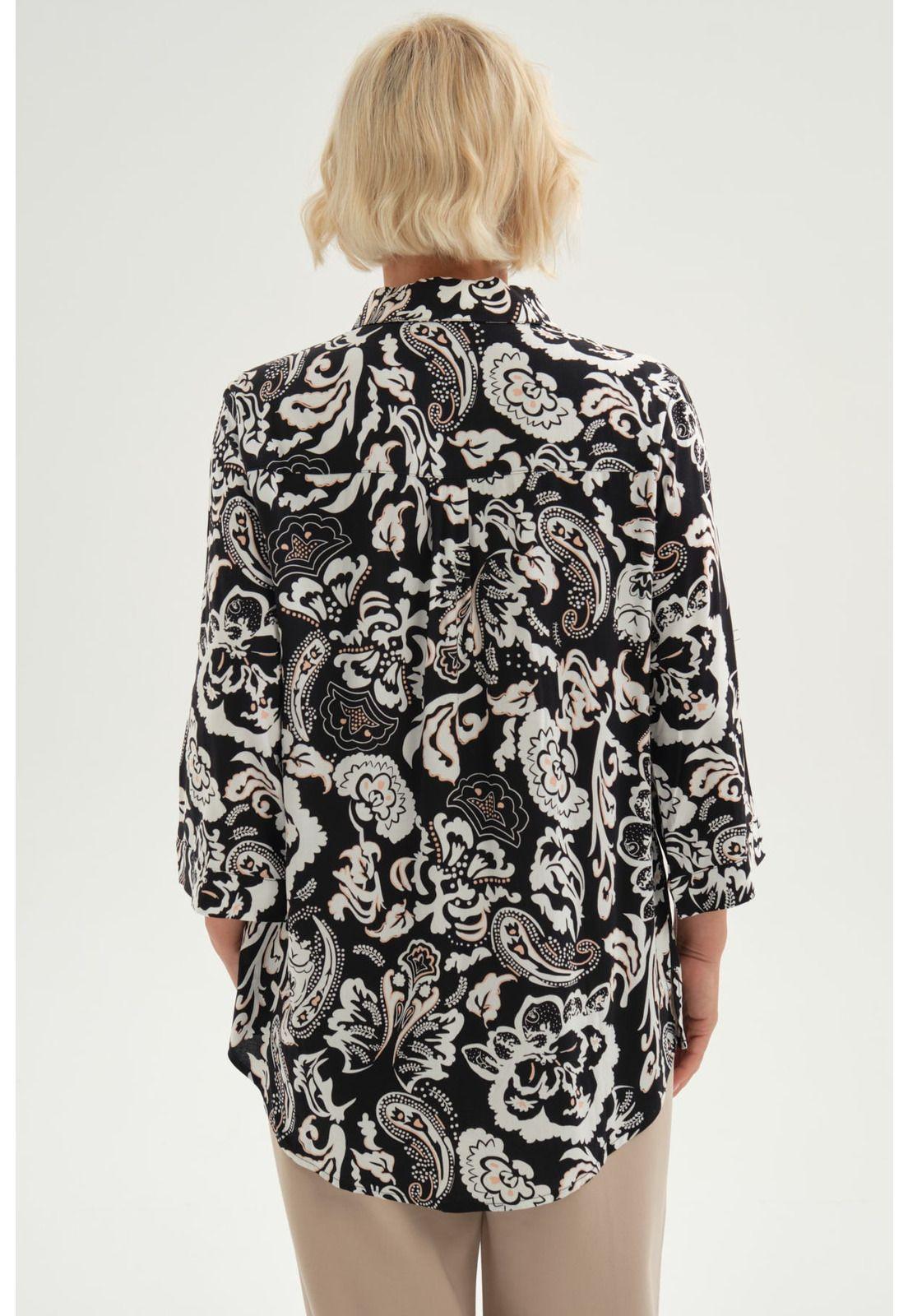 Blusa Mujer Abotonada Roll Up Negro/Crudo-2