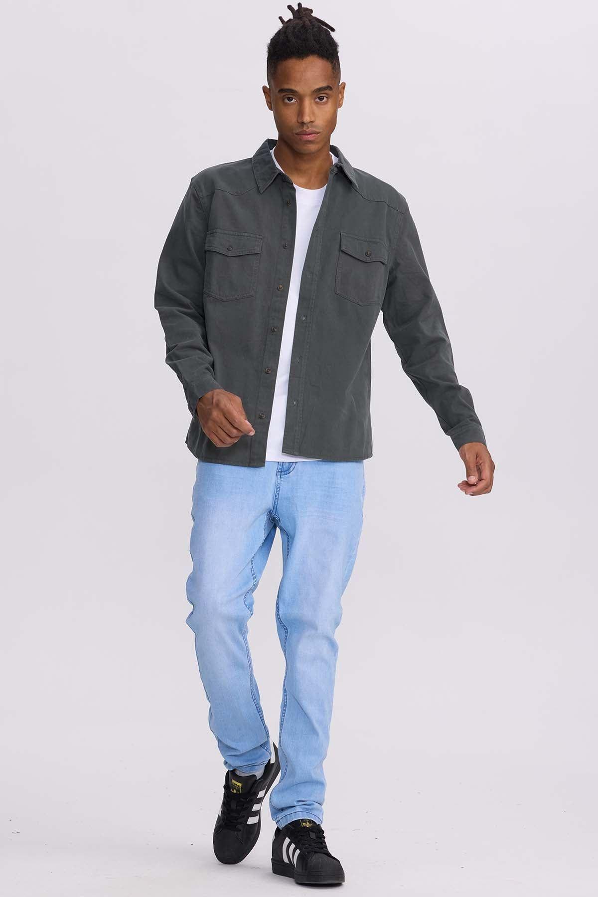 Camisa Hombre Denim Color Verde Militar-3