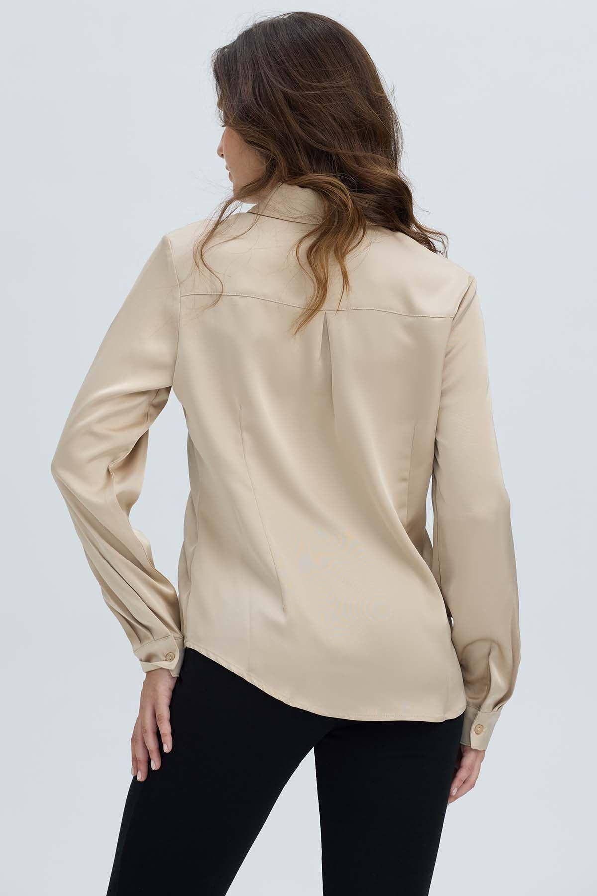 Blusa Mujer Satinada Abotonada Beige-2