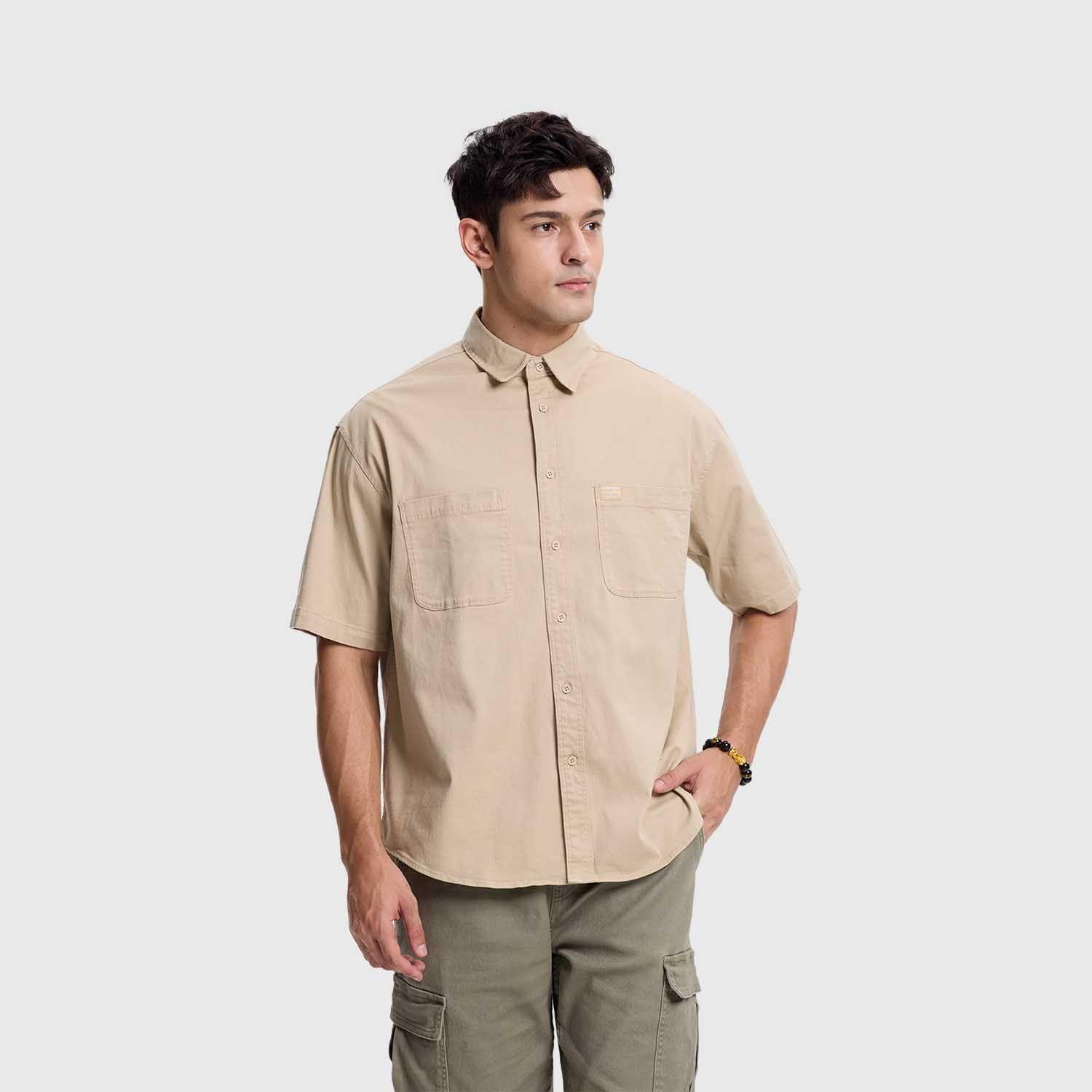 Camisa Hombre Denim Bolsillo Color Kaki Claro Fashions Park-1