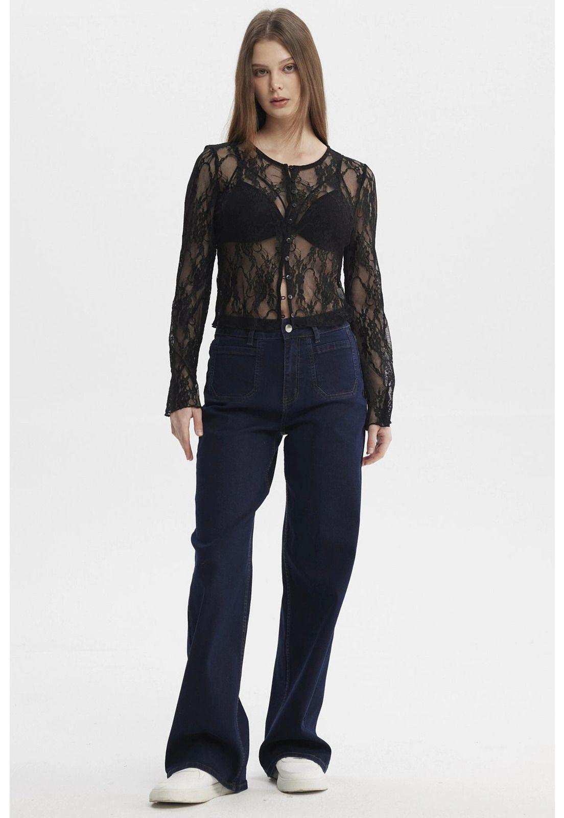 Polera Mujer Botones Negro - ll-3