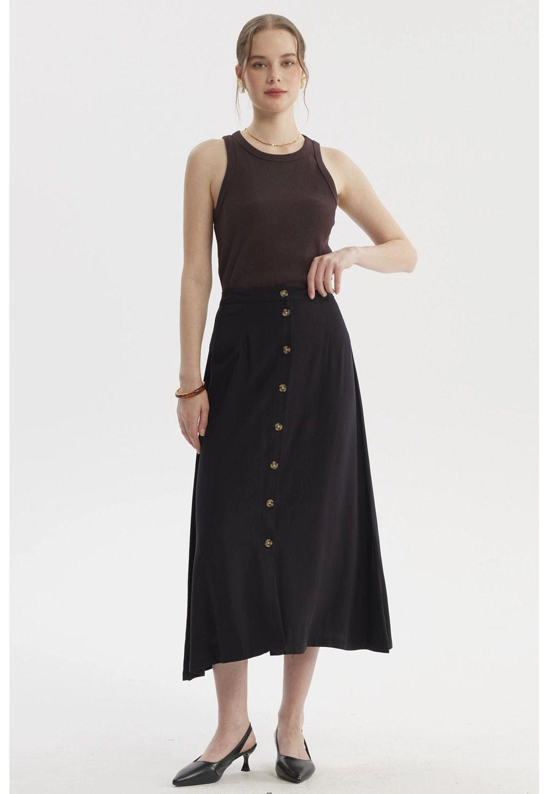 Falda Mujer Midi Negro-3