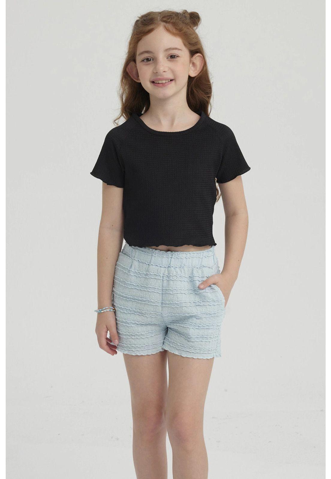 Polera Niña Lisa Textura Negro-0