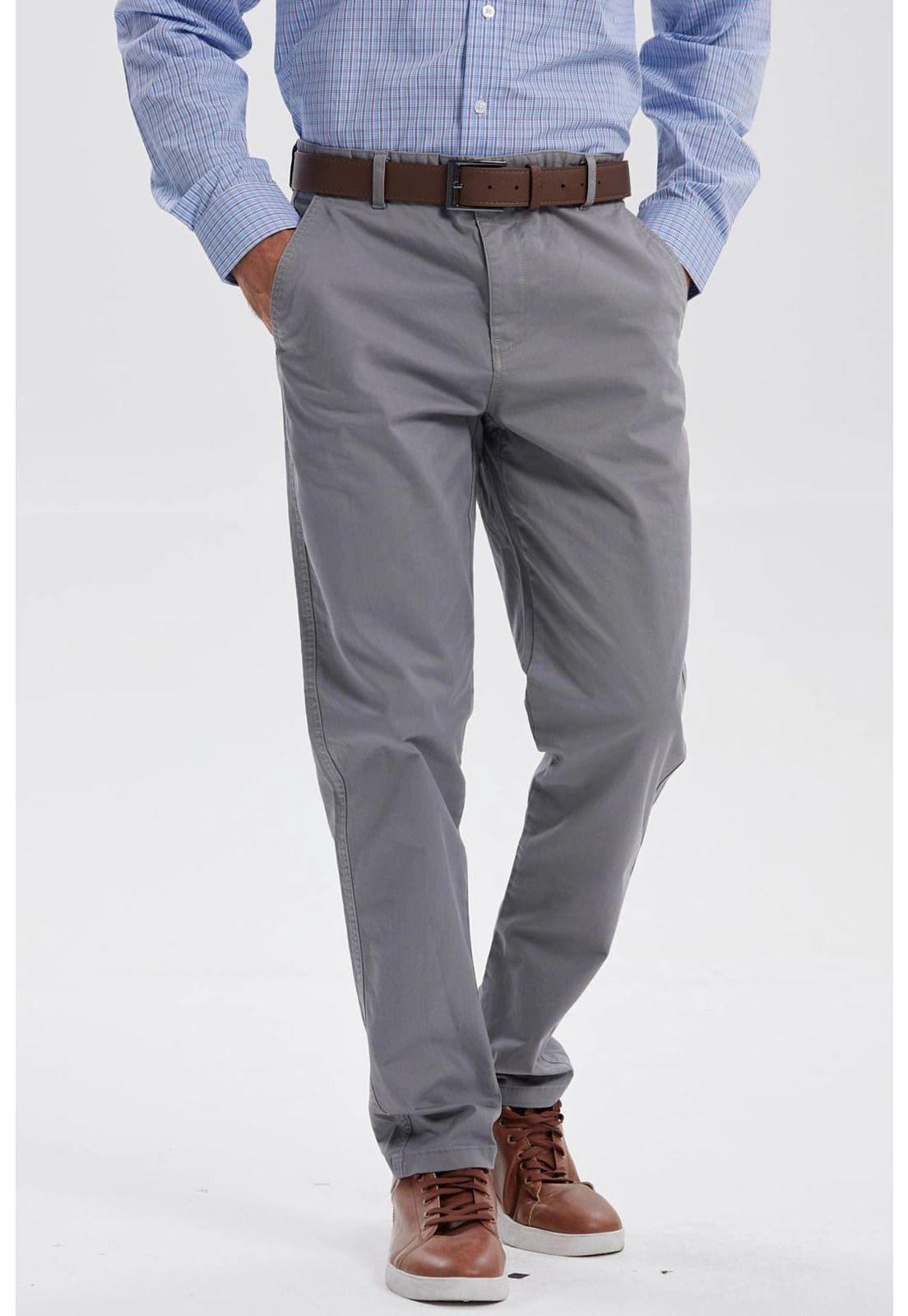 Pantalón Hombre Chino Cinturón Gris Claro - ll-0