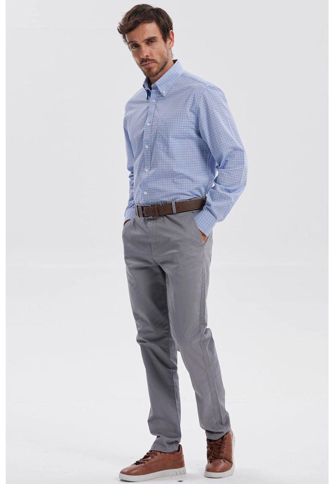 Pantalón Hombre Chino Cinturón Gris Claro - ll-3