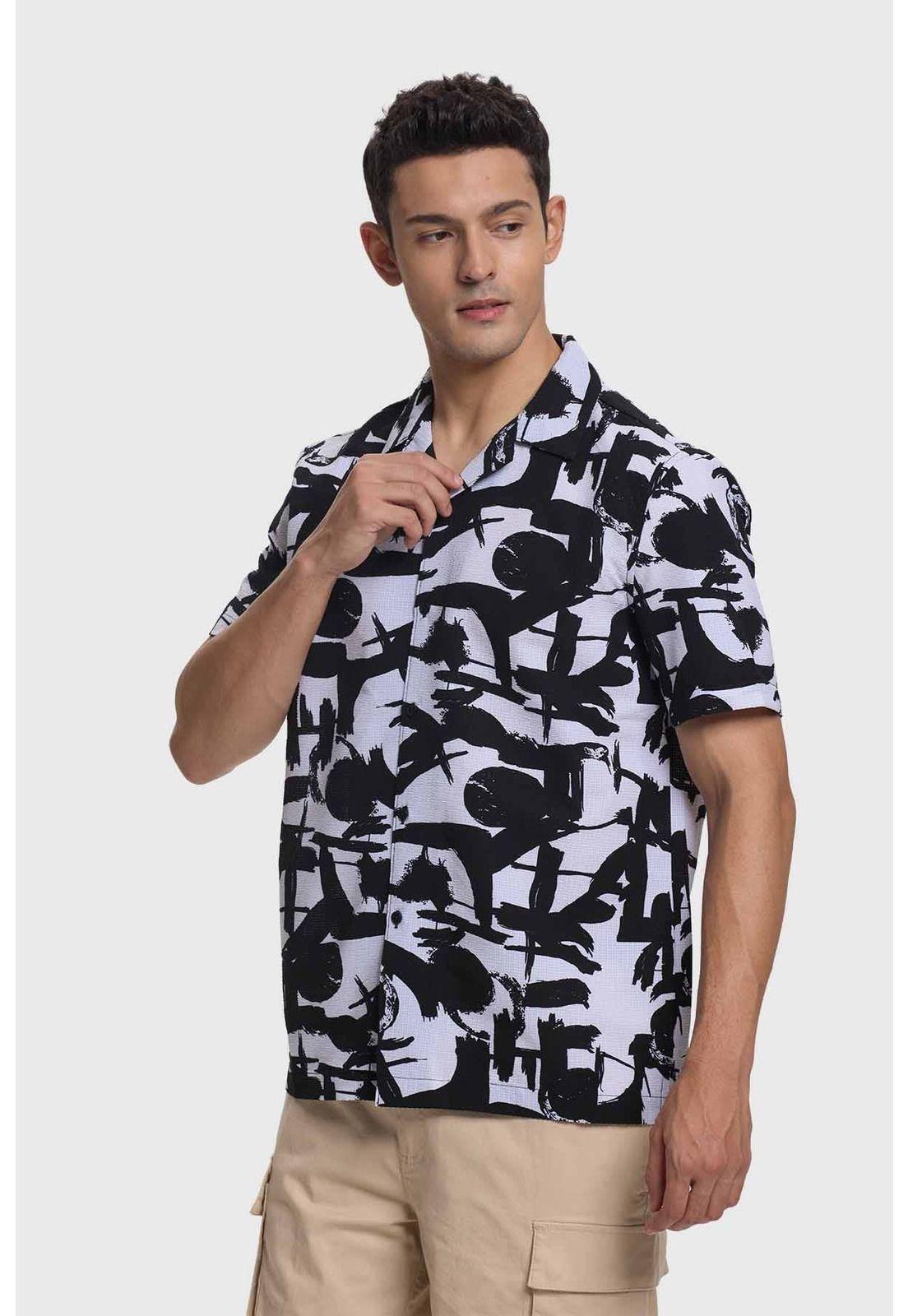 Camisa Hombre Guayabera Print Blanco-1