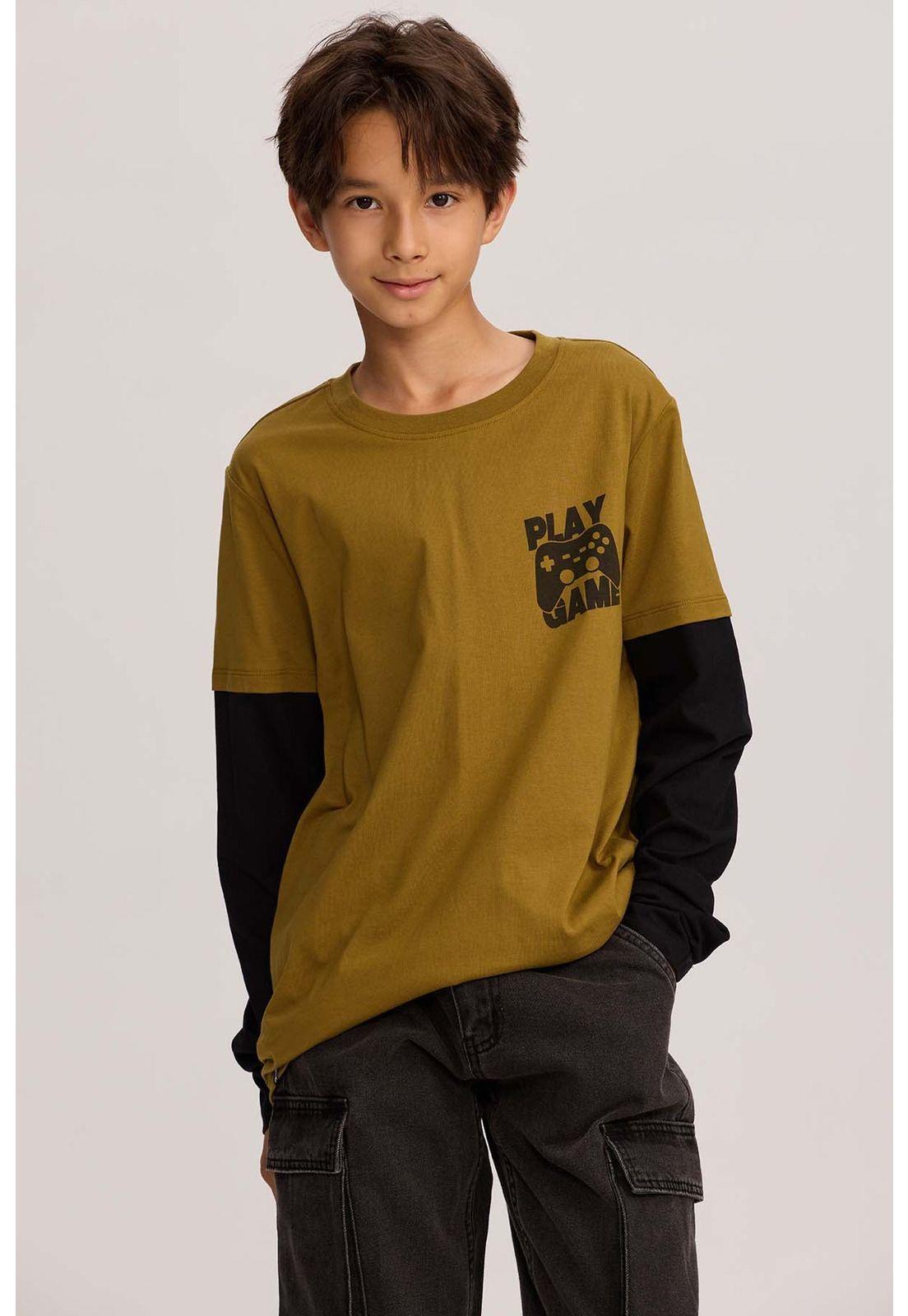 Polera Niño Doble Manga Básica Verde-0