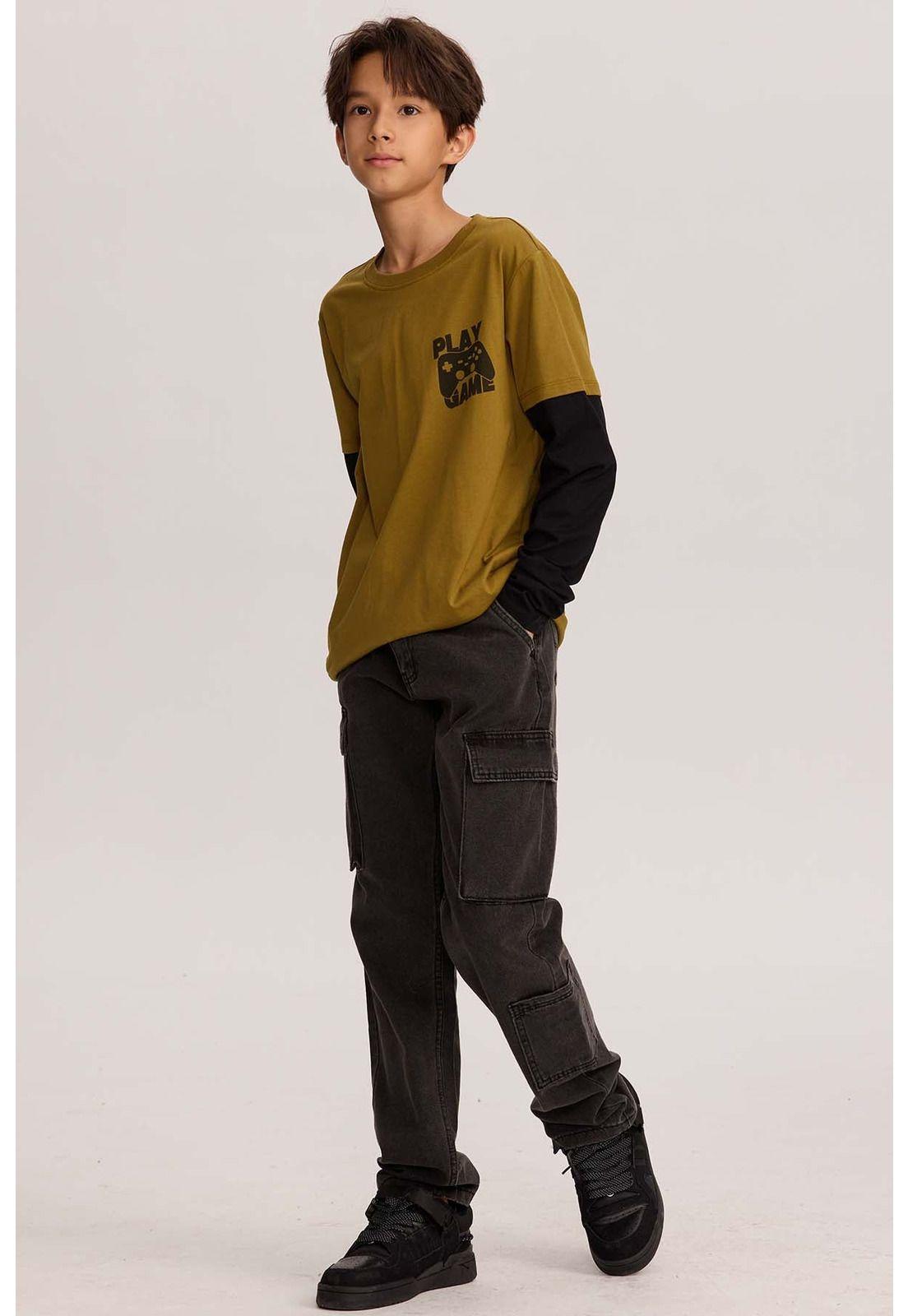 Polera Niño Doble Manga Básica Verde-3