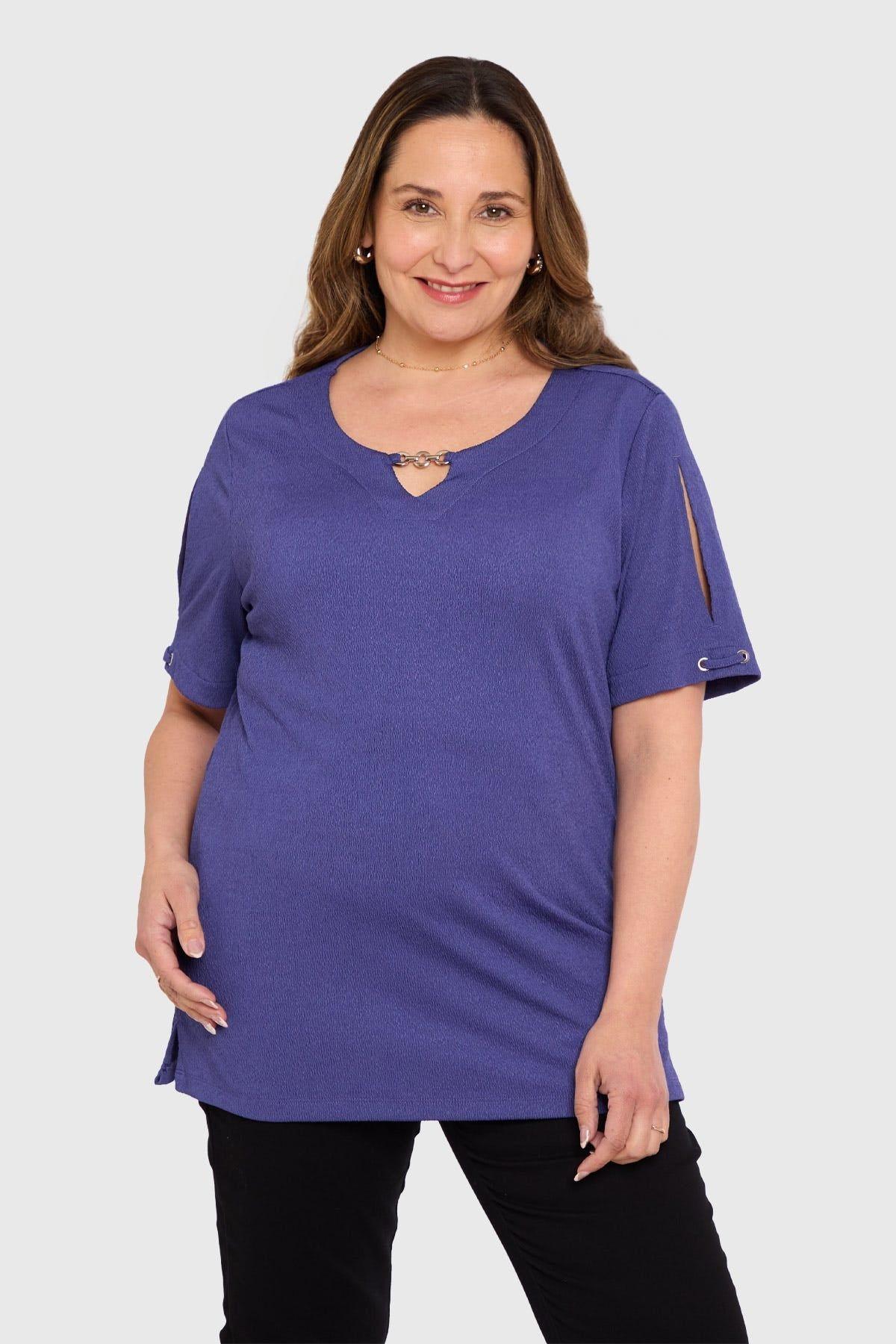 Polera Mujer Detalle Escote Azul-0