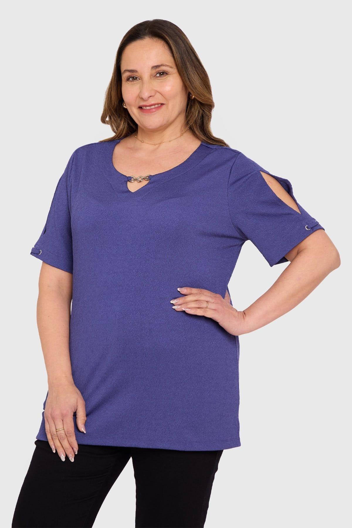 Polera Mujer Detalle Escote Azul-1