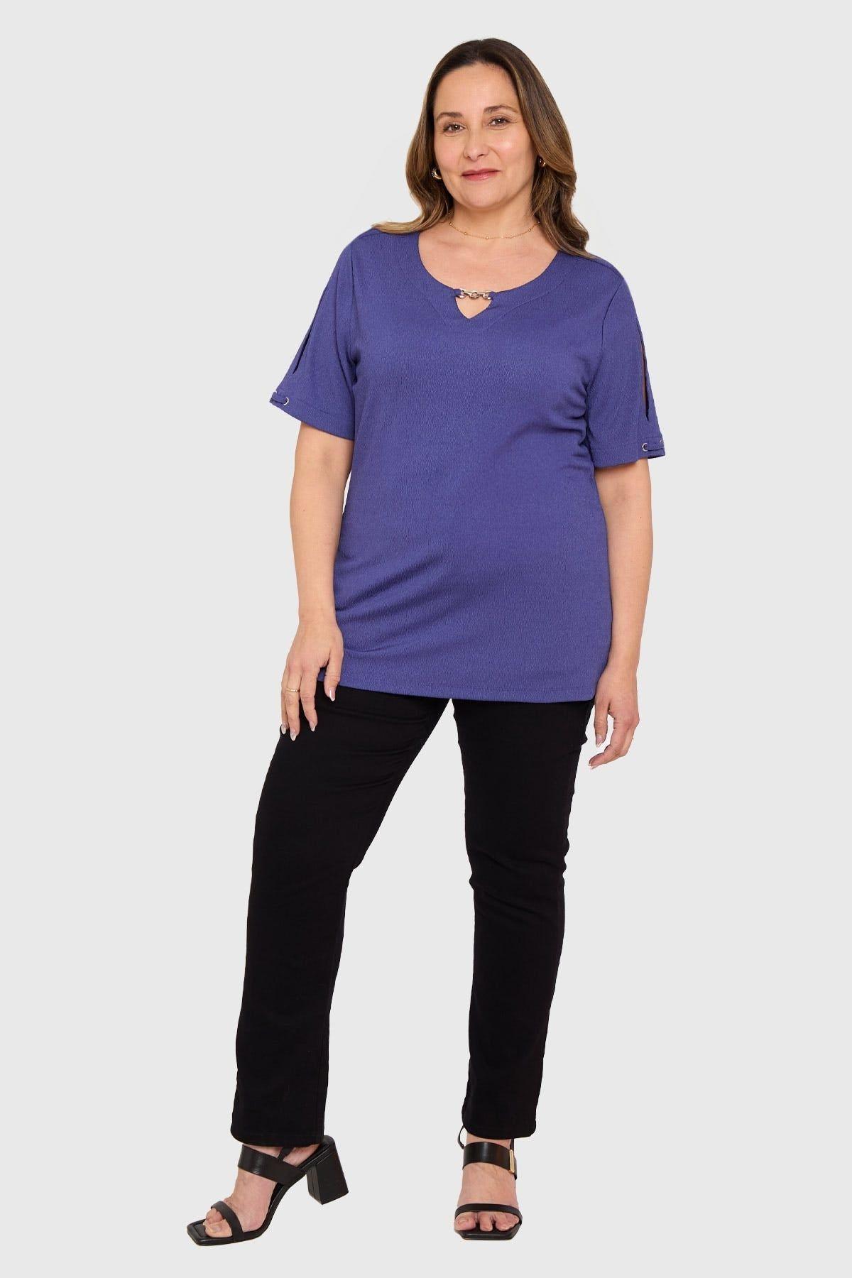 Polera Mujer Detalle Escote Azul-3