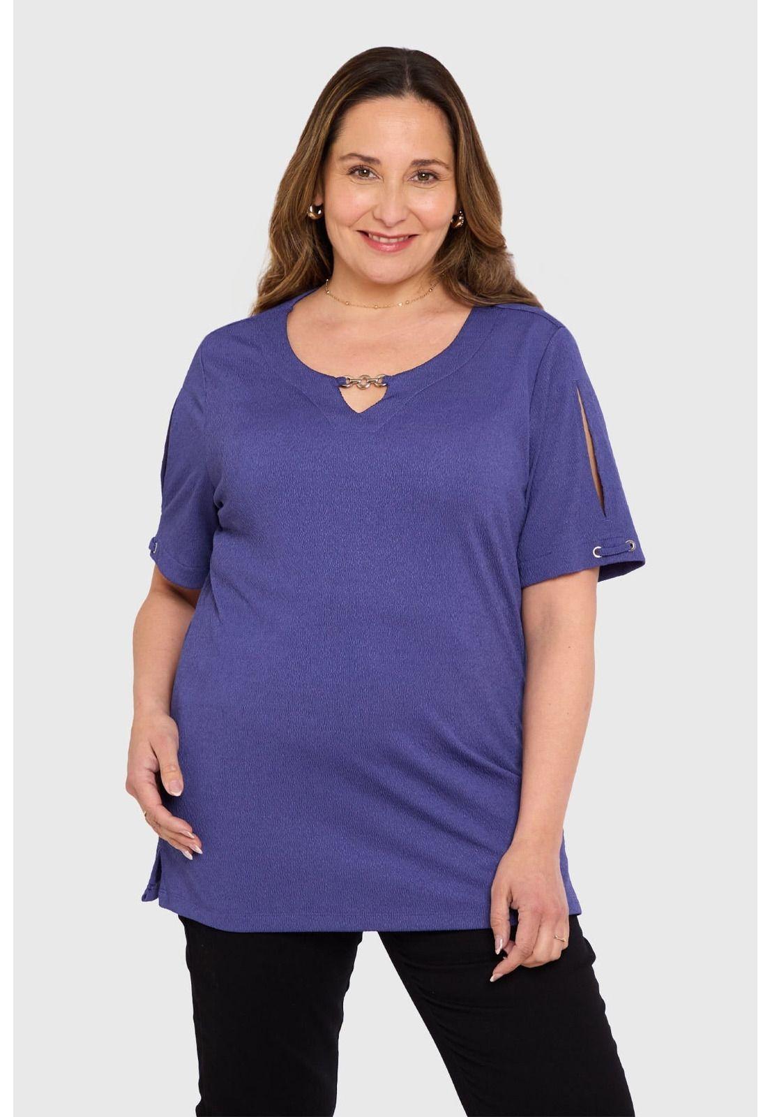 Polera Mujer Detalle Escote Azul-0