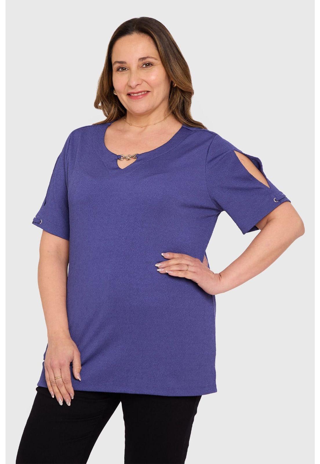 Polera Mujer Detalle Escote Azul-1