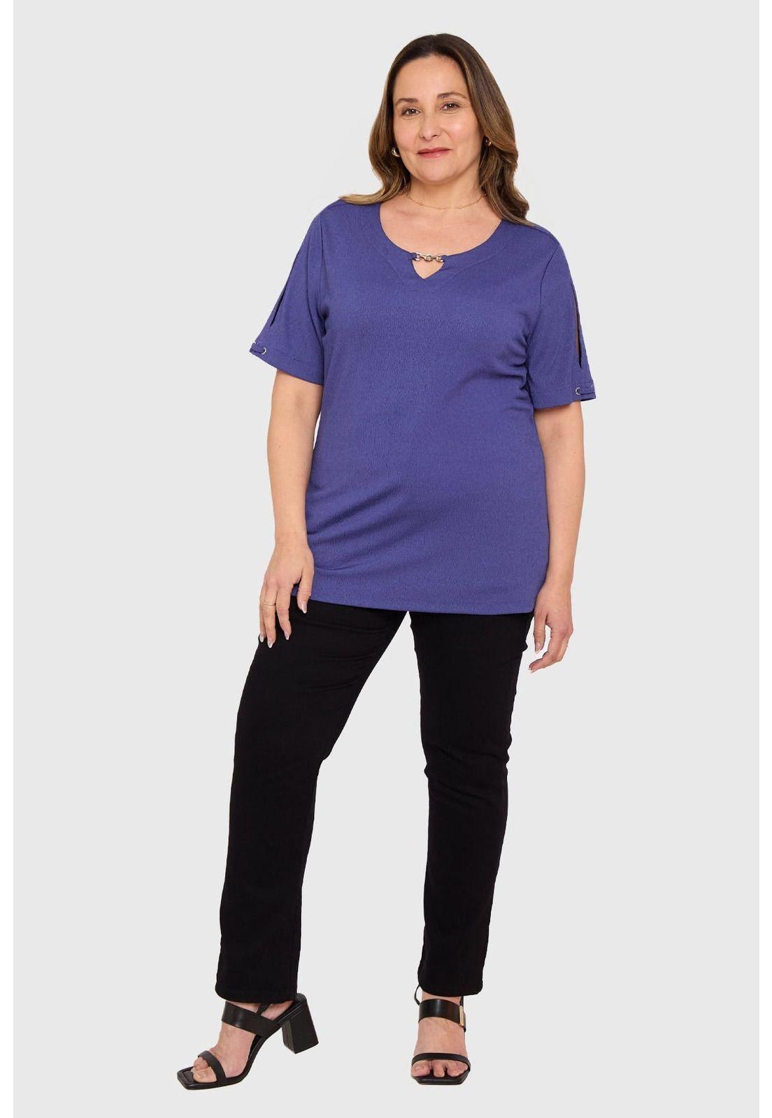 Polera Mujer Detalle Escote Azul-3