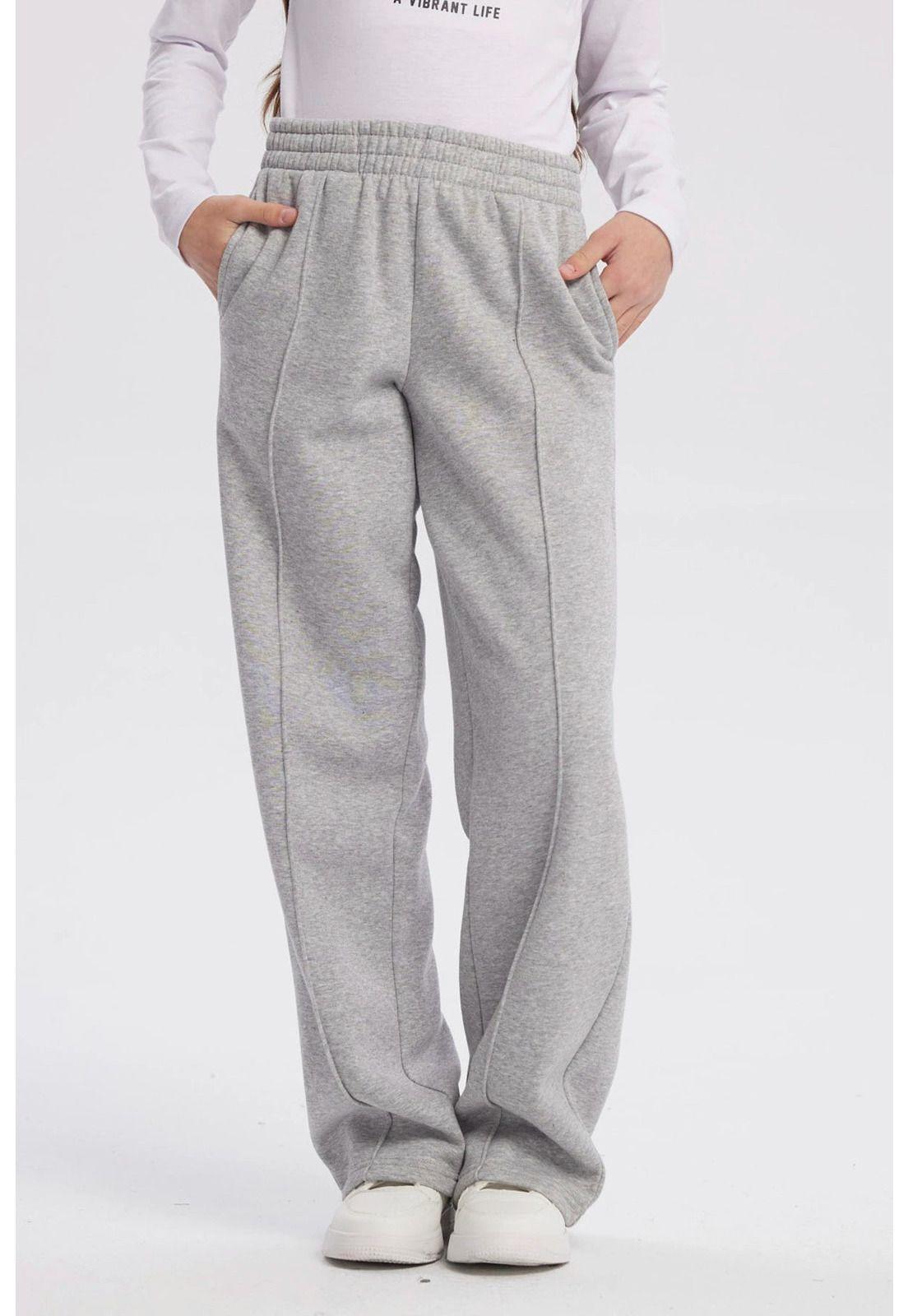 Pantalón Buzo Niña Wide Leg Gris Melange - ll-0