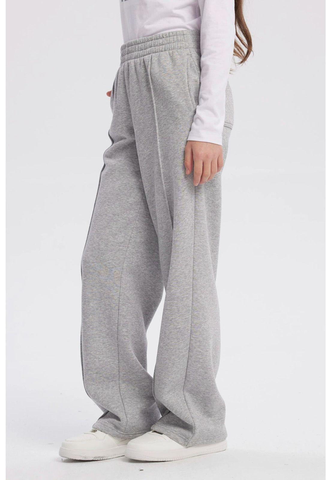 Pantalón Buzo Niña Wide Leg Gris Melange - ll-1