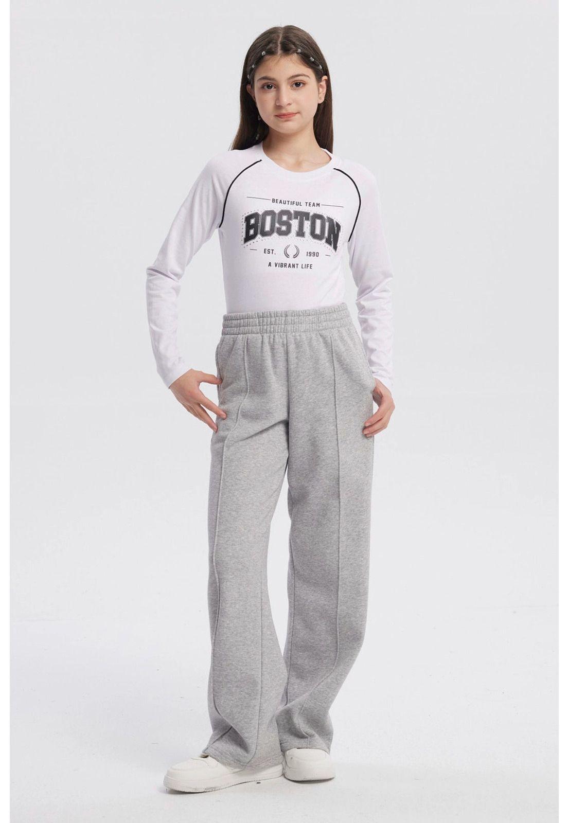 Pantalón Buzo Niña Wide Leg Gris Melange - ll-3
