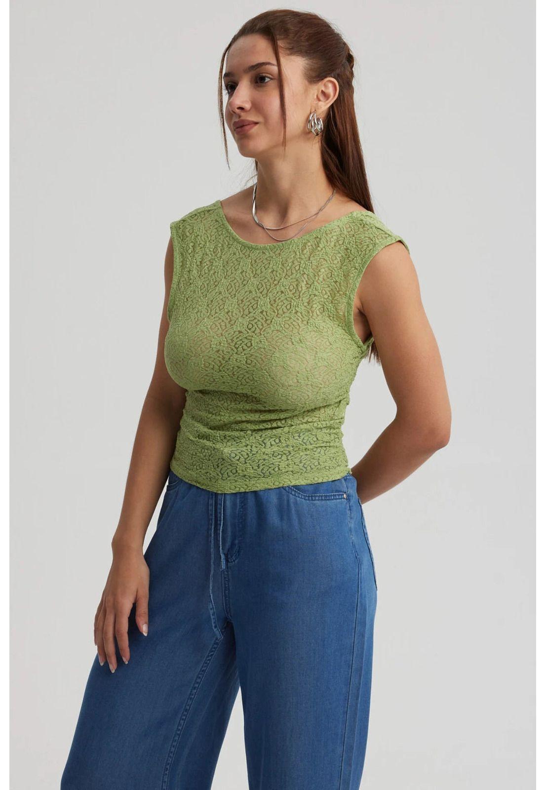 Polera Mujer Encaje Verde-1