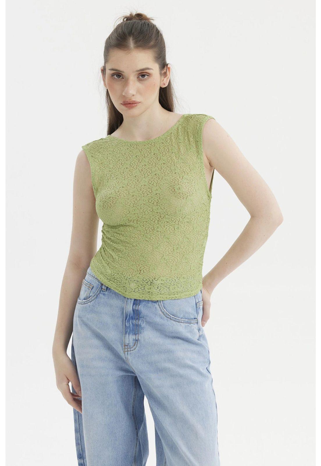Polera Mujer Encaje Verde-4