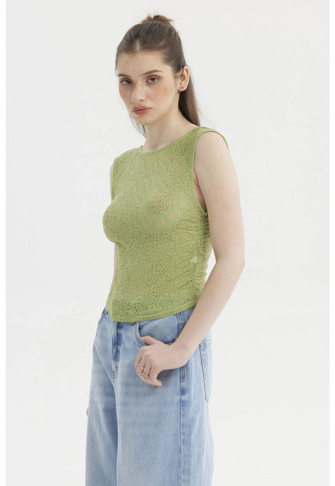 Polera Mujer Encaje Verde-5