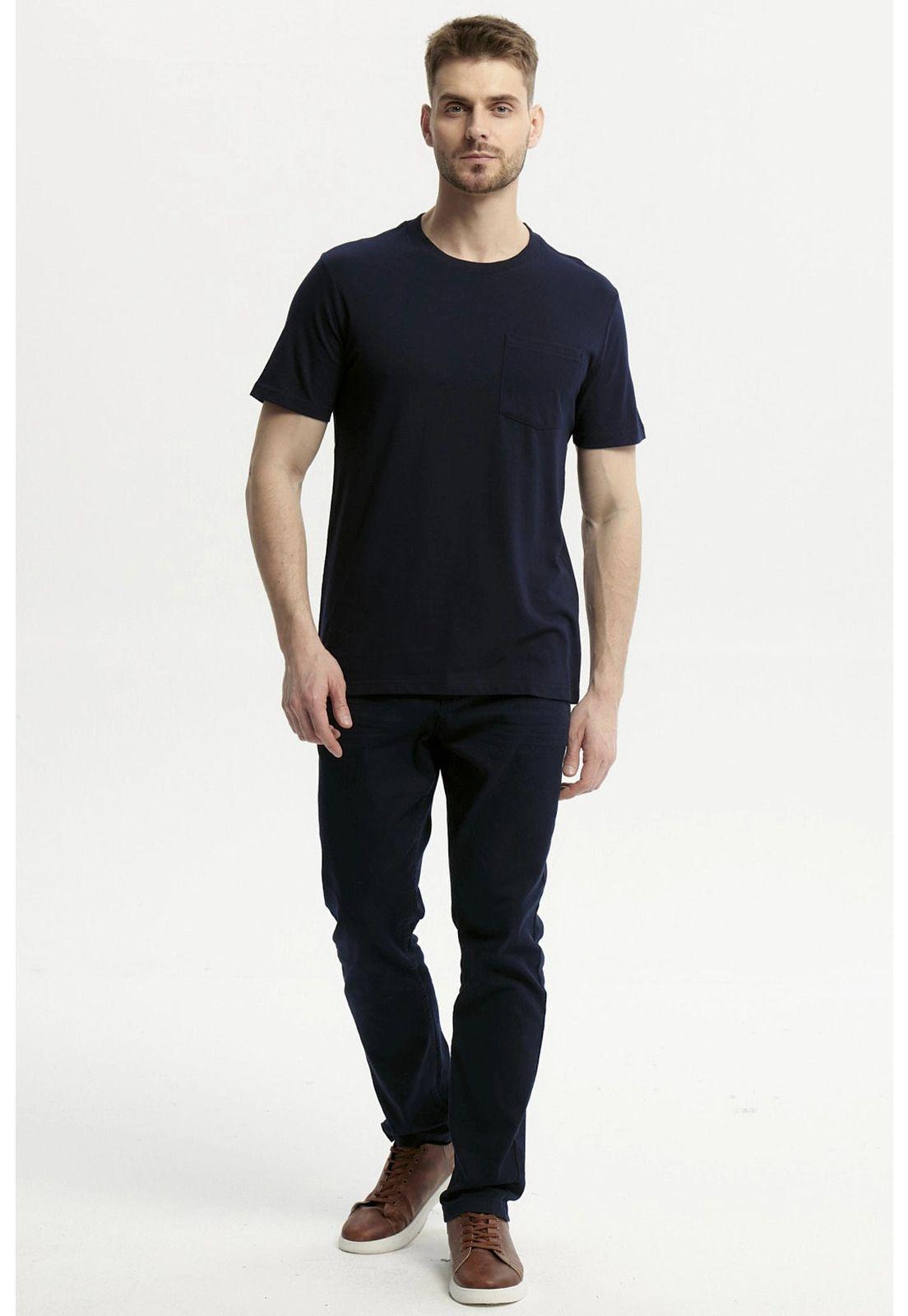 Polera Hombre Básica Con Bolsillo Azul Marino - ll-3
