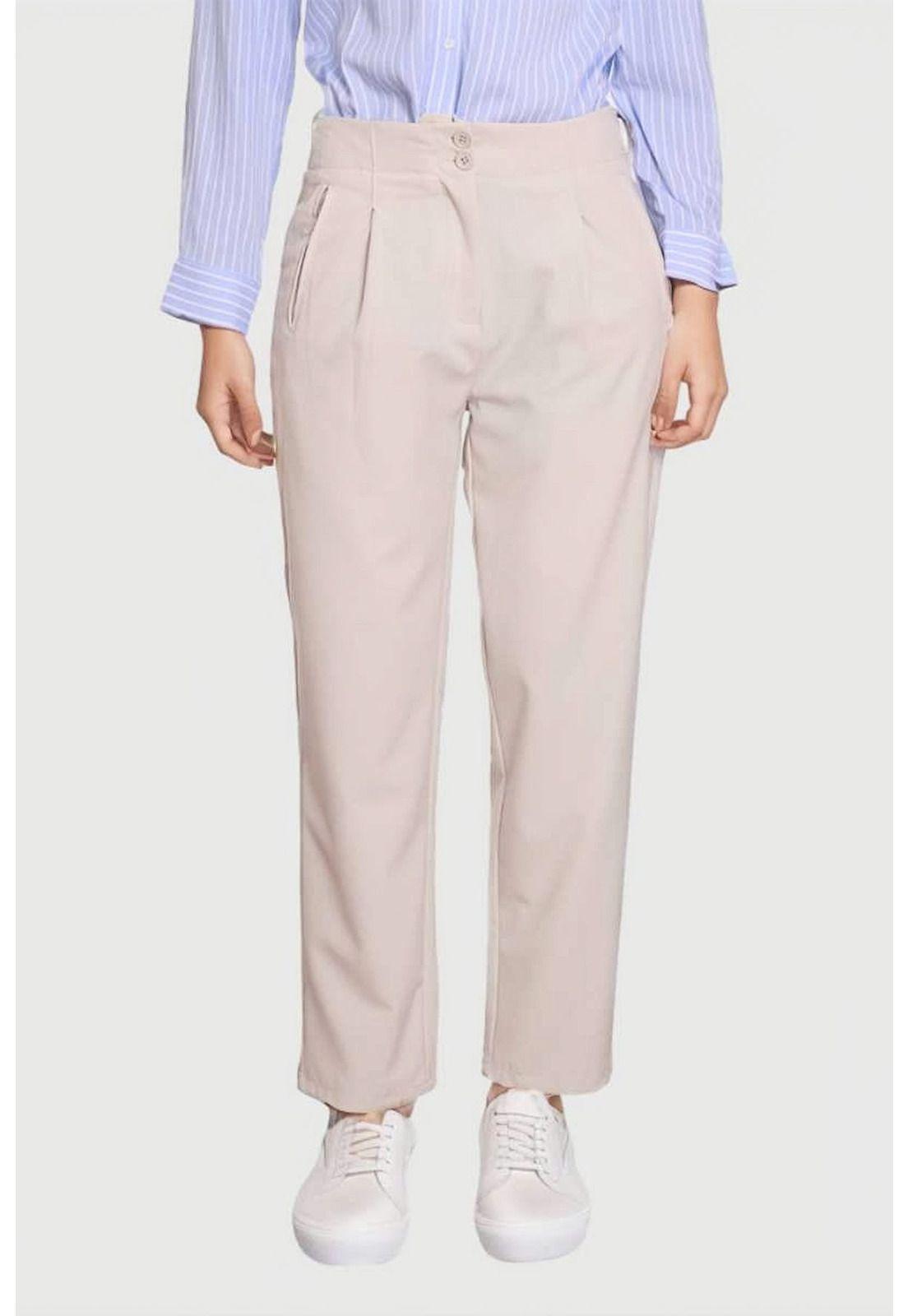 Pantalón Mujer Pinzas Beige-0