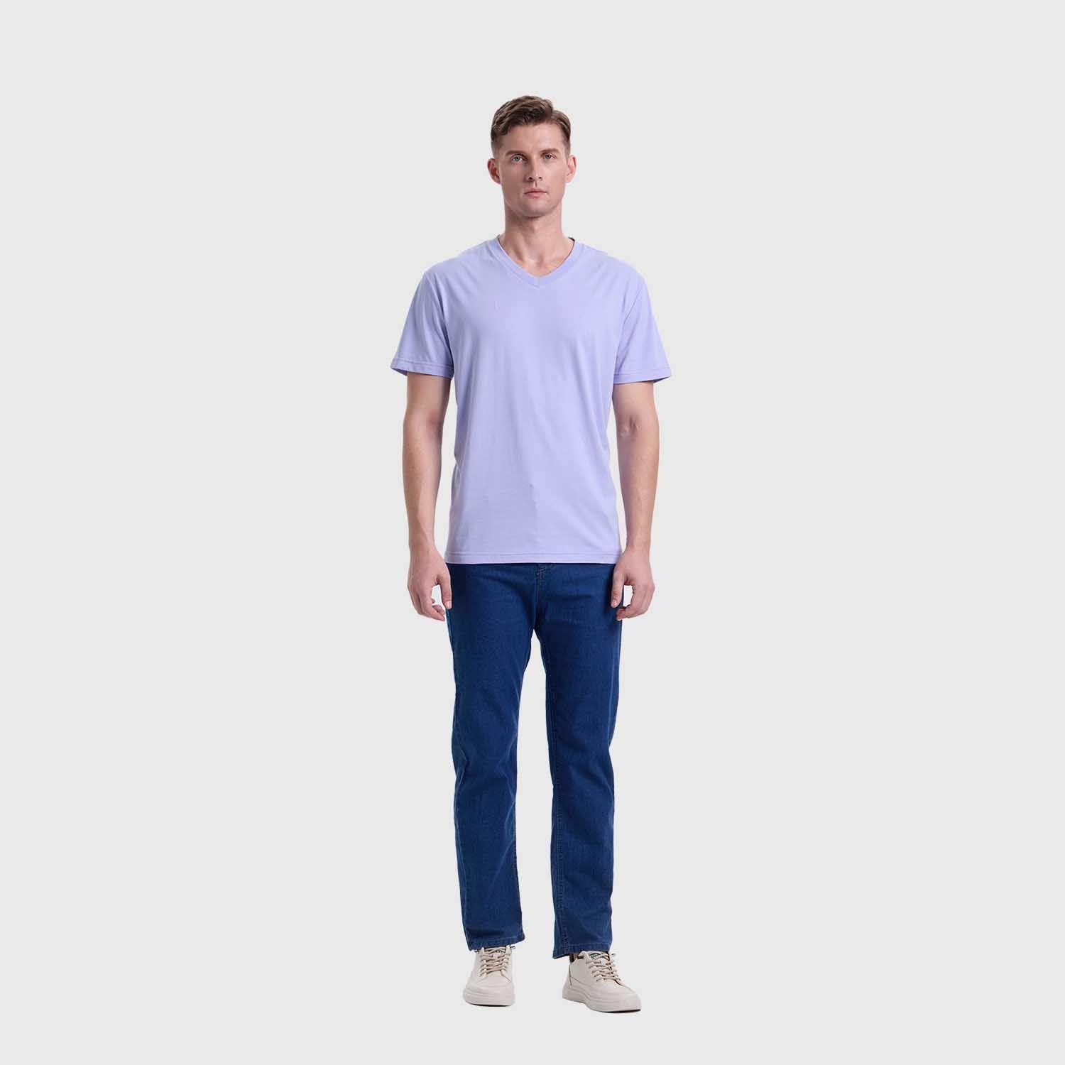 Polera Hombre Cuello V Básica Lila Melange Fashion's Park-3