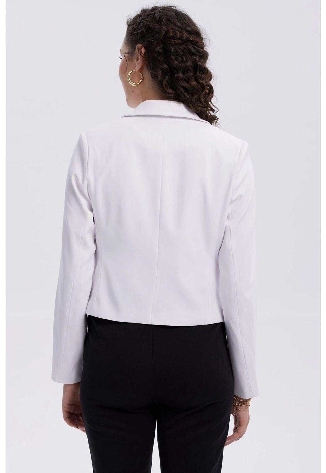 Blazer Mujer Botón Bolsillos Blanco-2