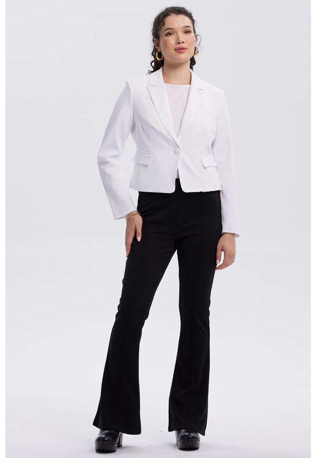 Blazer Mujer Botón Bolsillos Blanco-3