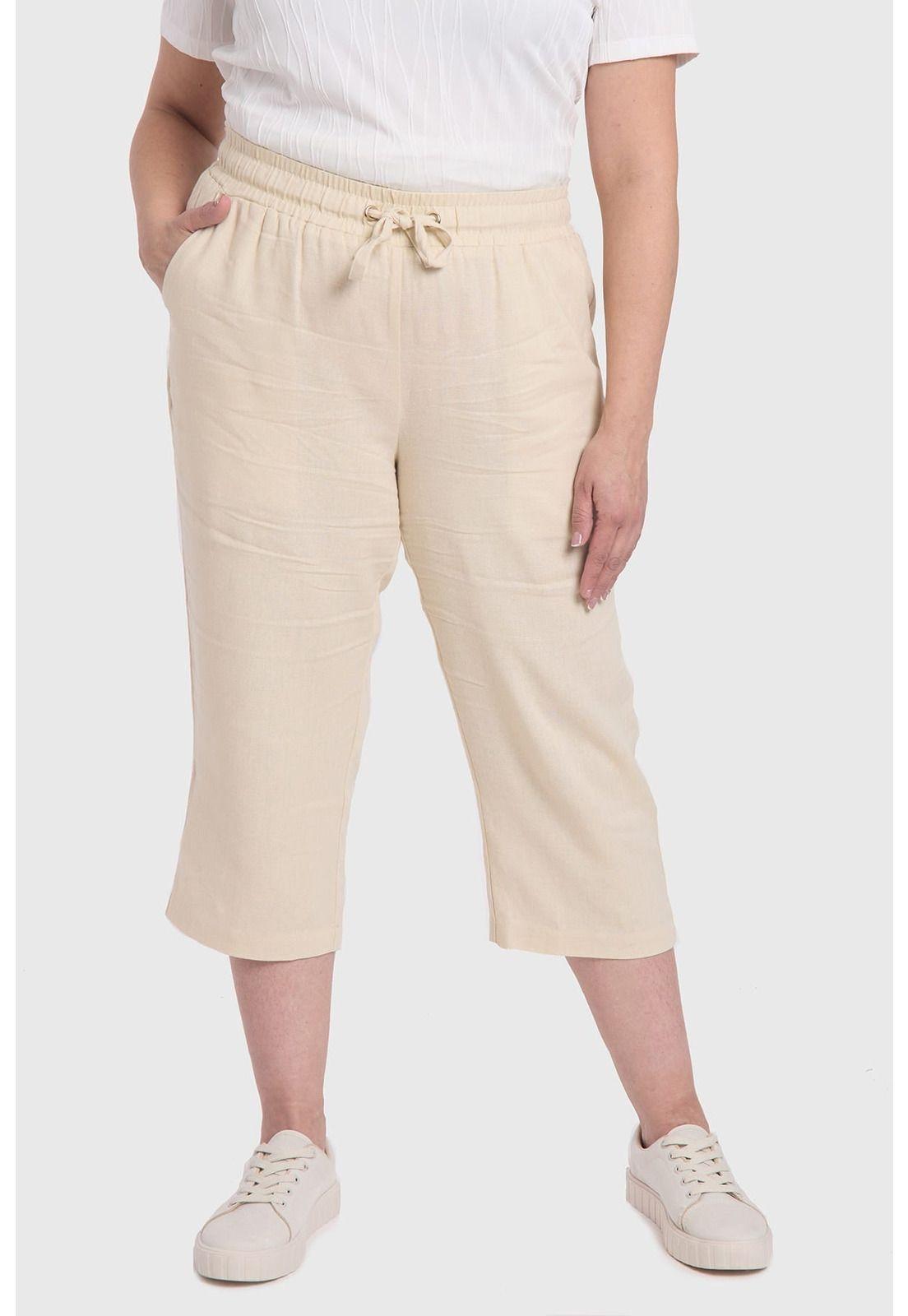 Pantalón Mujer Lino Beige-0