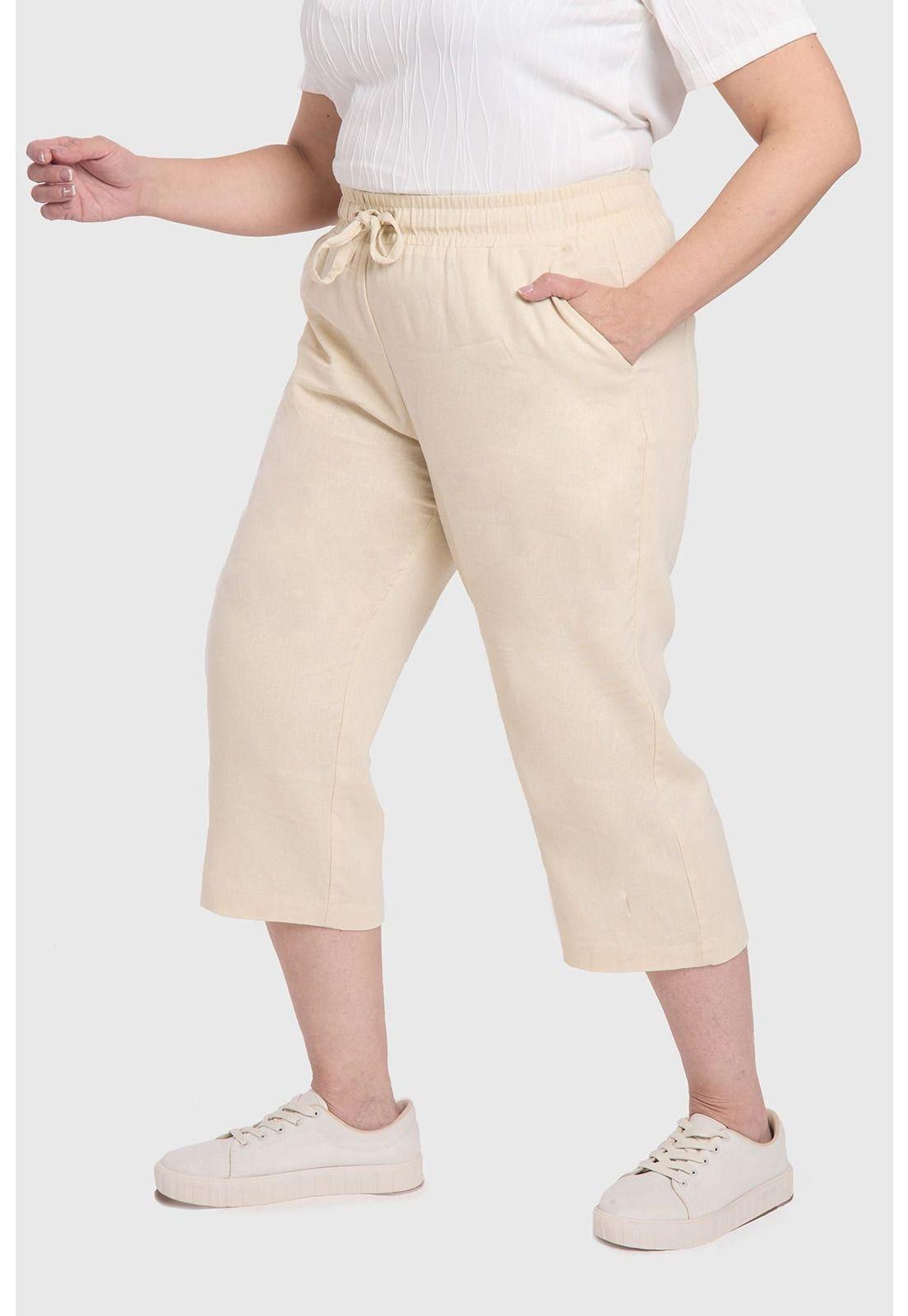 Pantalón Mujer Lino Beige-1