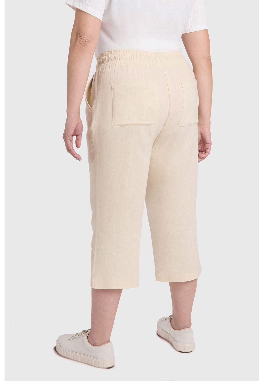 Pantalón Mujer Lino Beige-2