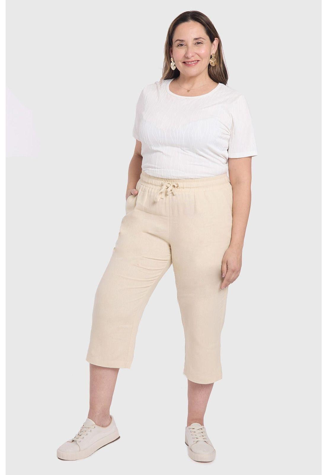 Pantalón Mujer Lino Beige-3