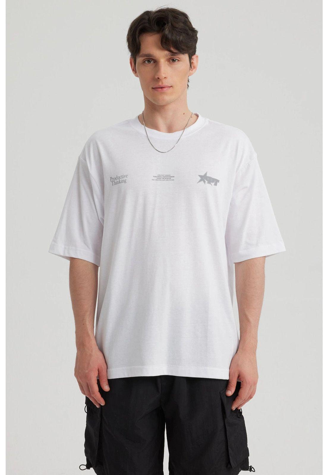 Polera Hombre Estampado Blanco - V-0
