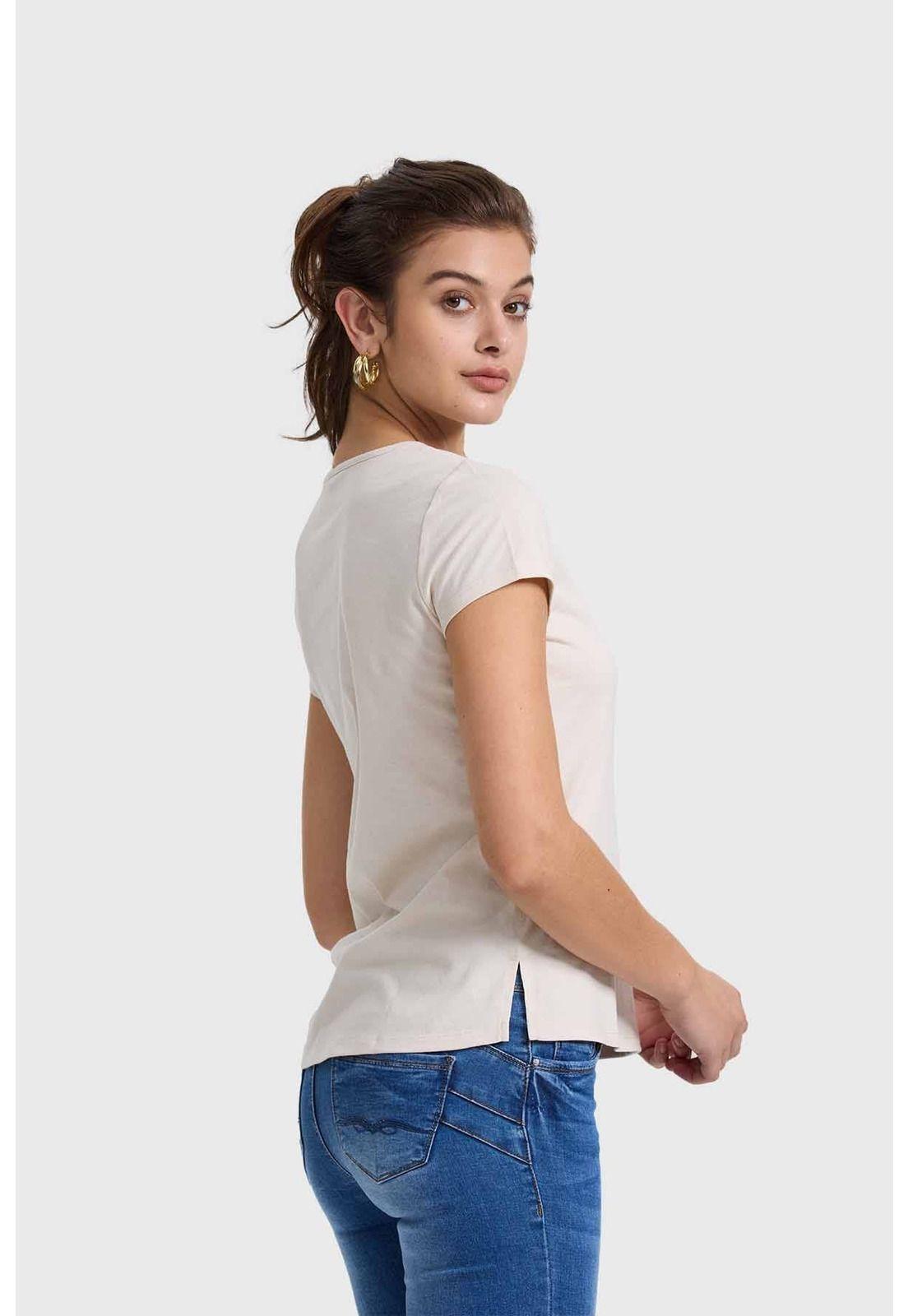 Polera Mujer Print Aplicación Crema-2