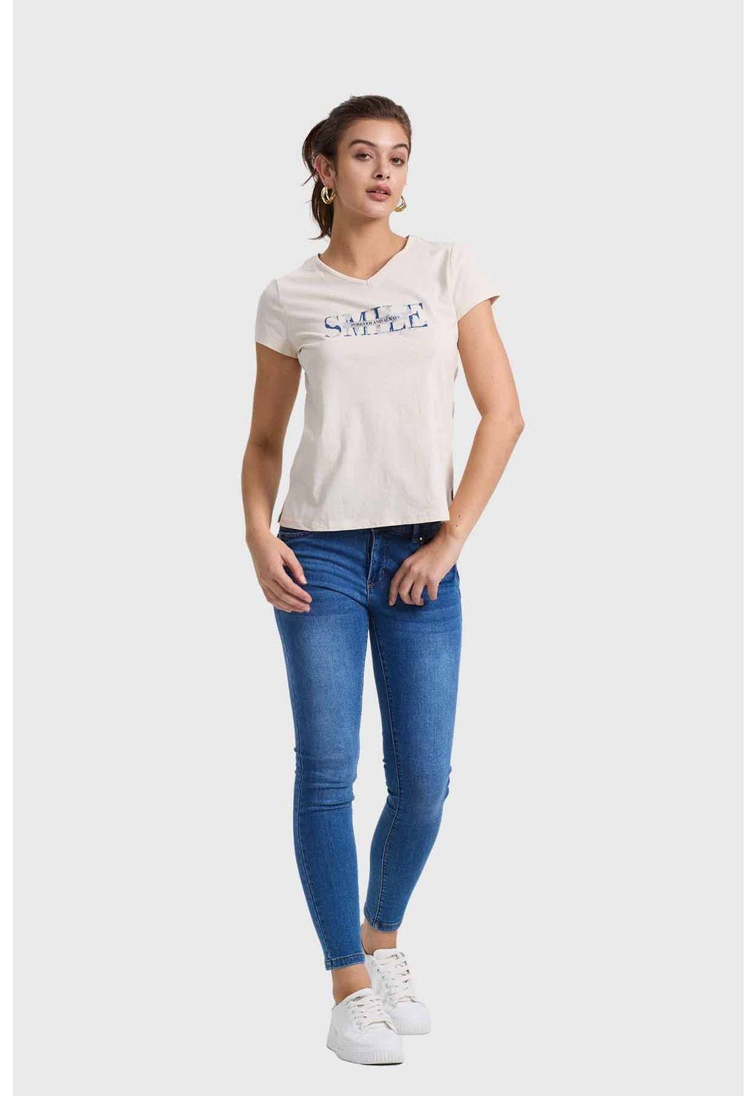 Polera Mujer Print Aplicación Crema-3