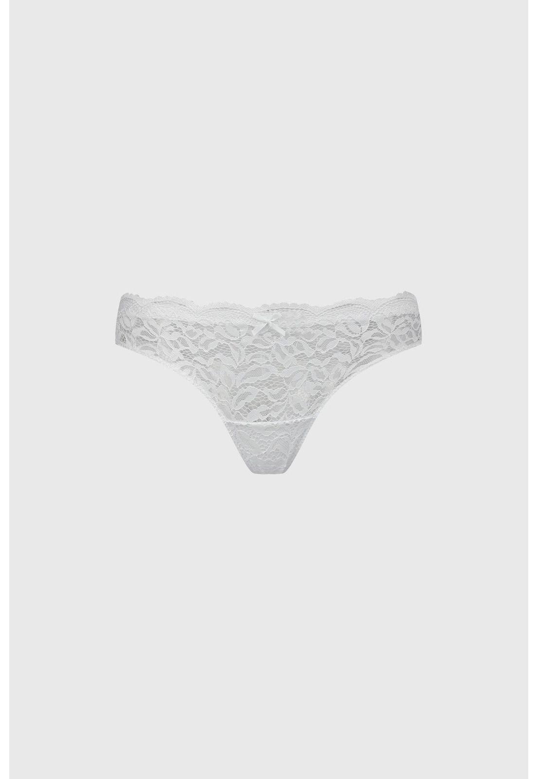 Calzón Mujer Colaless Con Encaje Pretina Blanco-0