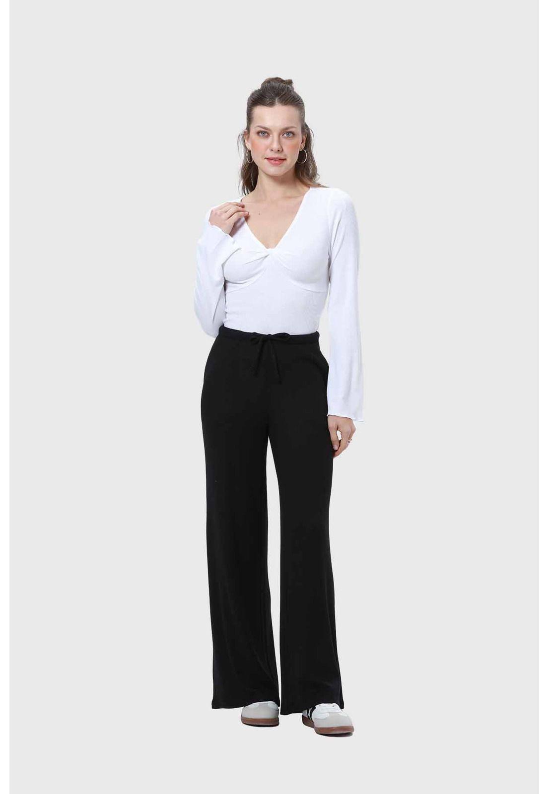Pantalón Mujer Rib Negro-3