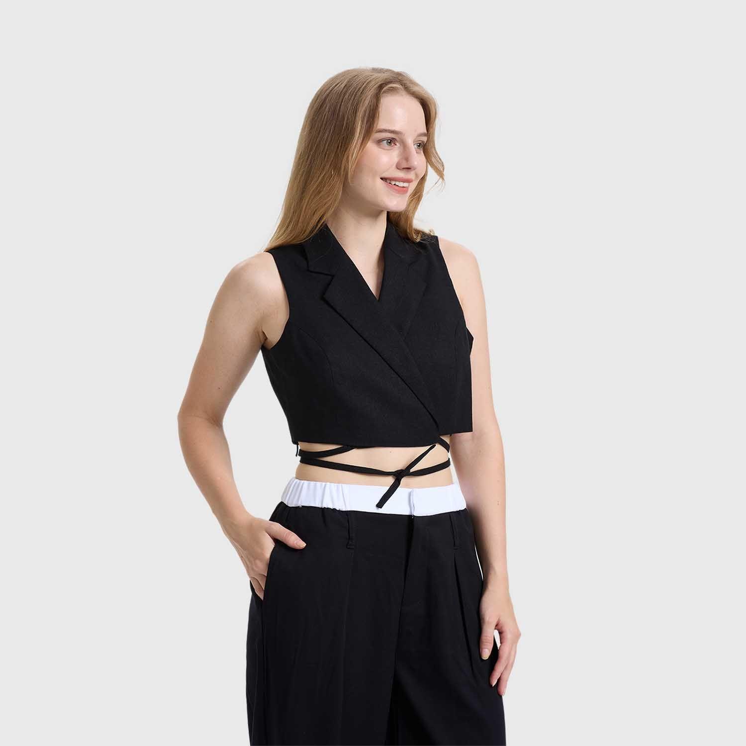 Blazer Mujer Con Tiras Negro Fashions Park-1