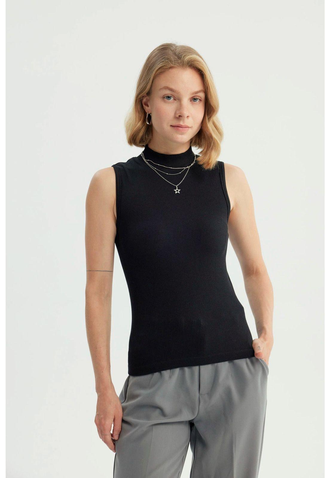 Polera Mujer Ajustada Sin Mangas Negro - ll-0